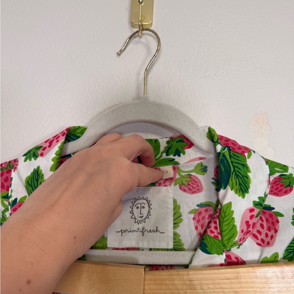 Printfresh Strawberry Fields 3pc pajama set Sz S top shorts cropped pants - Picture 12 of 16